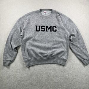 Vintage Soffe Sweats USMC Sweatshirt Men's Large Gray Pullover Military Made USA